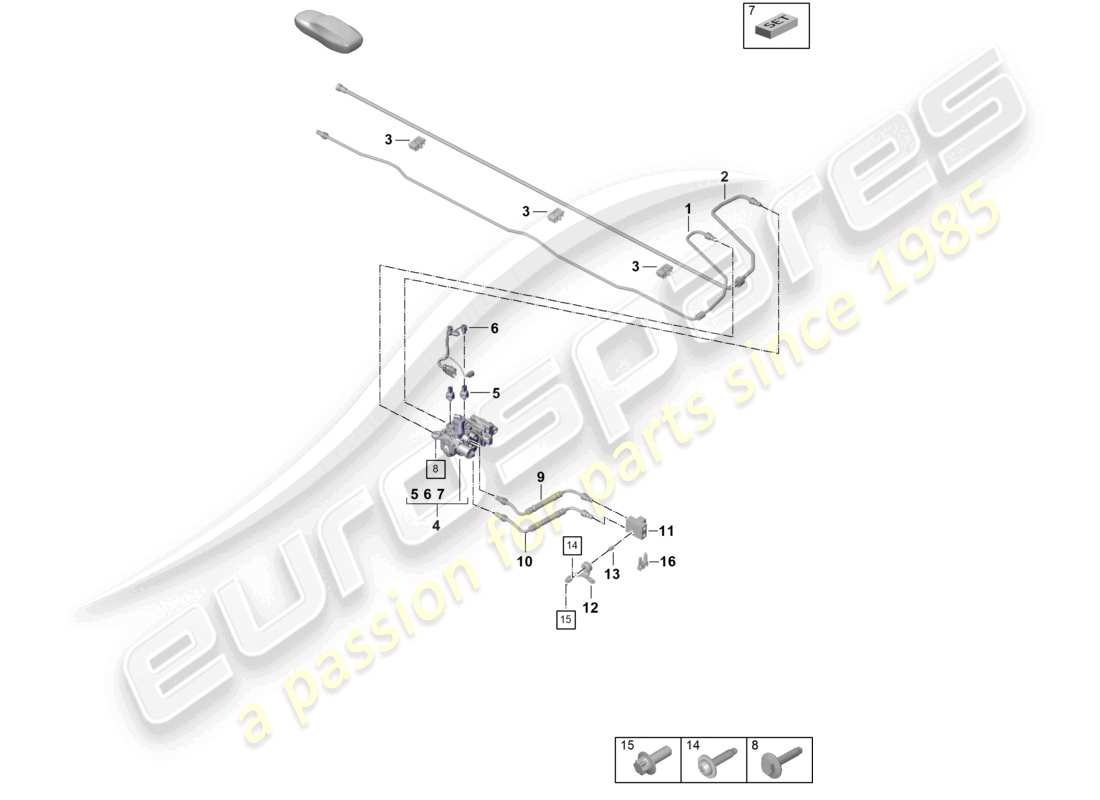 porsche 2024 (992-2) schéma des pièces du pdcc du soubassement de la conduite hydraulique