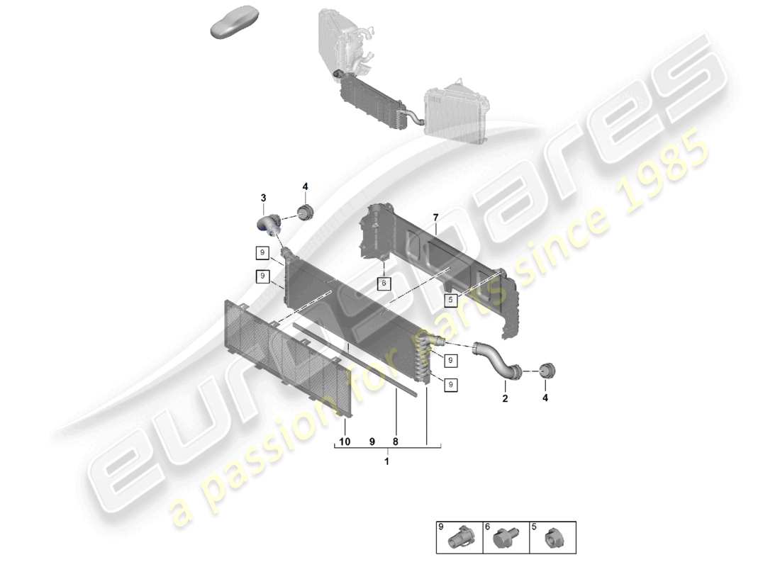 porsche 2024 (992-2) radiateur de liquide de refroidissement avant central pour véhicules avec radiateur de liquide de refroidissement supplémentaire schéma des pièces