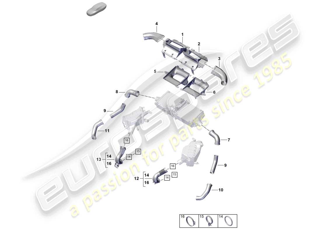 porsche 2024 (992-2) schéma des pièces du refroidisseur d'air de suralimentation et du guide d'air