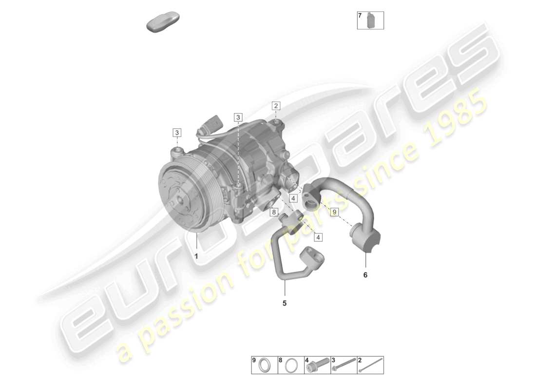porsche 2022 (992-1 turbo / s) schéma des pièces du liquide de refroidissement du compresseur de climatisation r1234yf