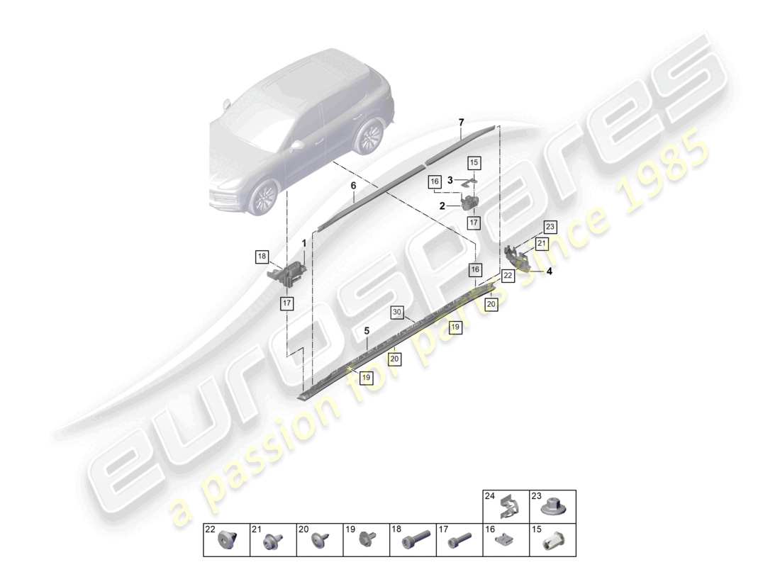 porsche 2026 (cayenne e3 pa) garniture de longeron pack sport design accessoires diagramme des pièces