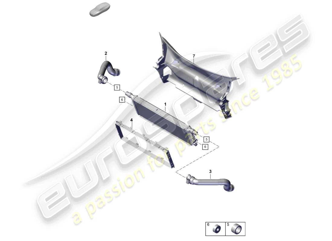 porsche 2021 (718 cayman gt4) refroidisseur de liquide de refroidissement avant pour véhicules avec radiateur de liquide de refroidissement central supplémentaire schéma des pièces