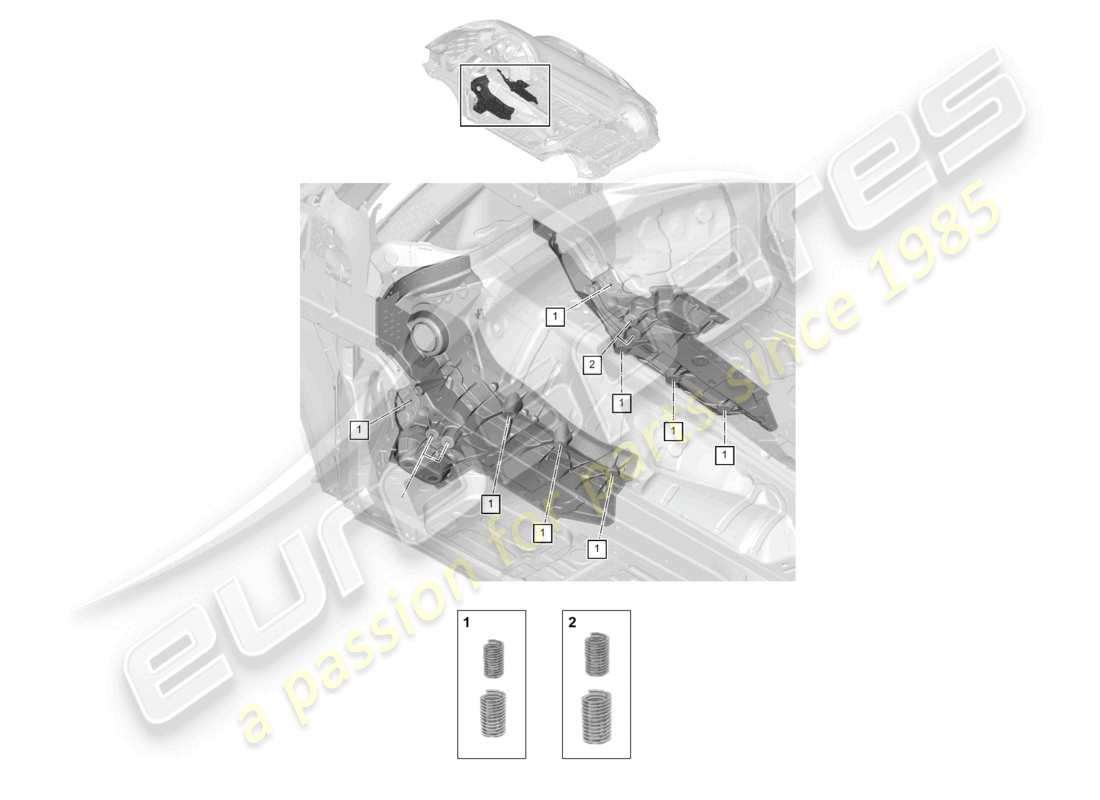 porsche 2021 (cayenne e3 9ya/9yb) schéma des pièces du kit de réparation de filetage du tunnel avant