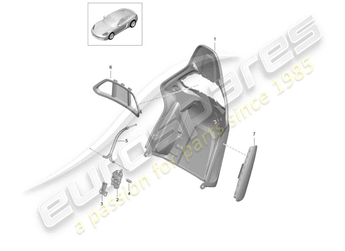 porsche 2021 (718 cayman) schéma des pièces des accessoires de dossier de siège baquet pliable