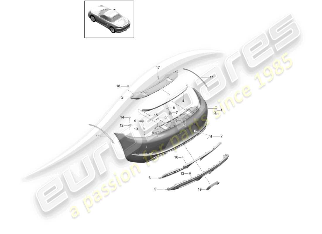 porsche 2024 (718 boxster) schéma des pièces du pare-chocs arrière du pack gts sport design