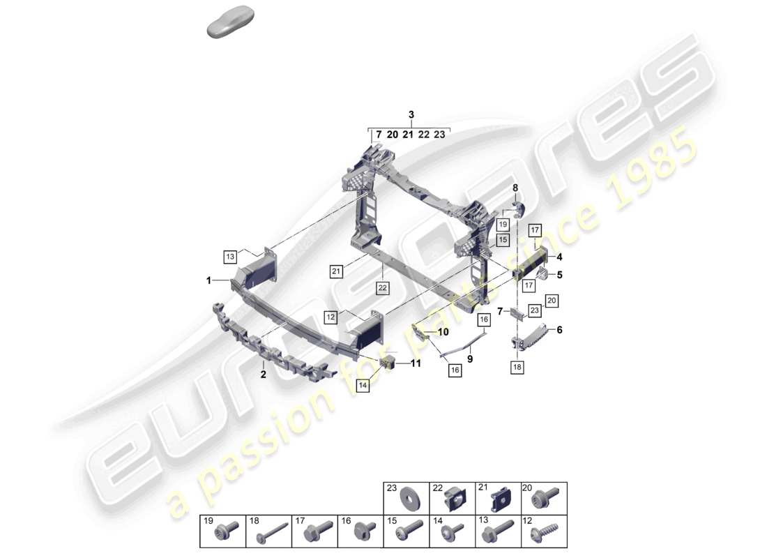 porsche 2025 (cayenne e3 pa) schéma des pièces du support de pare-chocs avant et du support de montage
