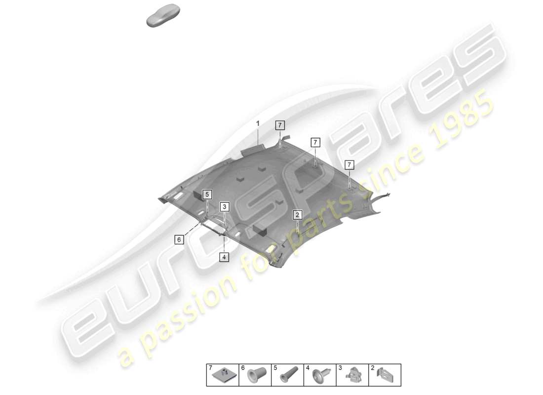 porsche 2023 (992-1 gt3/rs/st) garniture de toit schéma des pièces