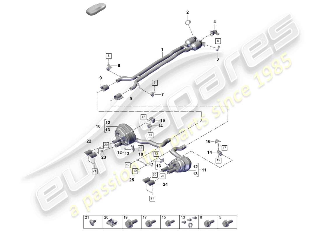 porsche 2024 (panamera 976) système d'échappement version sport silencieux avant silencieux arrière tuyau d'échappement diagramme des pièces