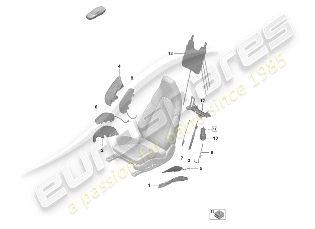 porsche 2022 (992-1 turbo / s) composants pneumatiques pour siège pour véhicules avec réglage électrique du siège 14-way pour modèles avec sièges réglables électriquement 18-way schéma des pièces