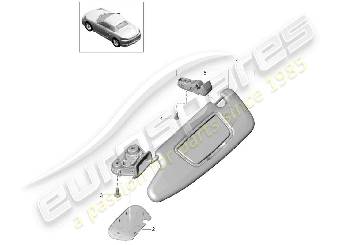 porsche 2025 (718 boxster) diagramme des pièces des pare-soleil