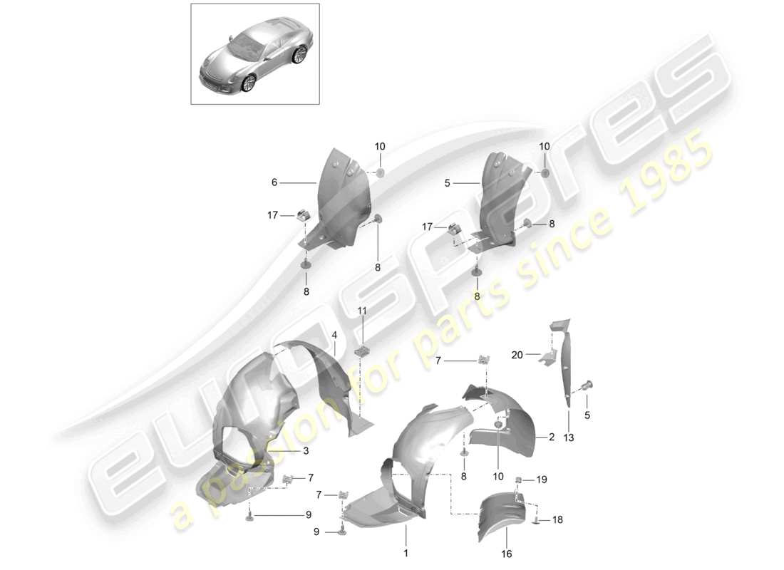 porsche 2021 (991-2 r/gt3/rs) schéma des pièces des garnitures de passage de roue