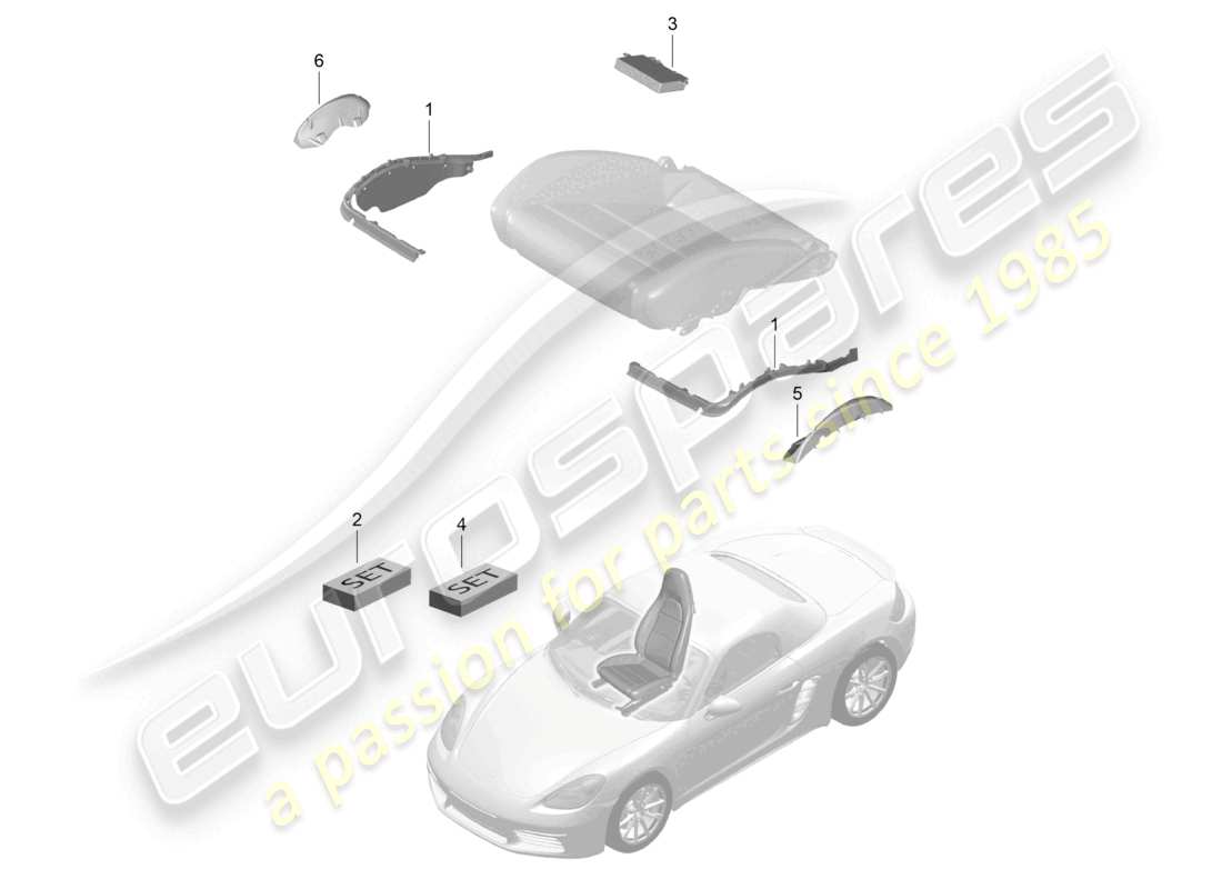 porsche 2023 (718 boxster) rembourrage de siège cadre siège sport reconnaissance de siège occupé diagramme des pièces