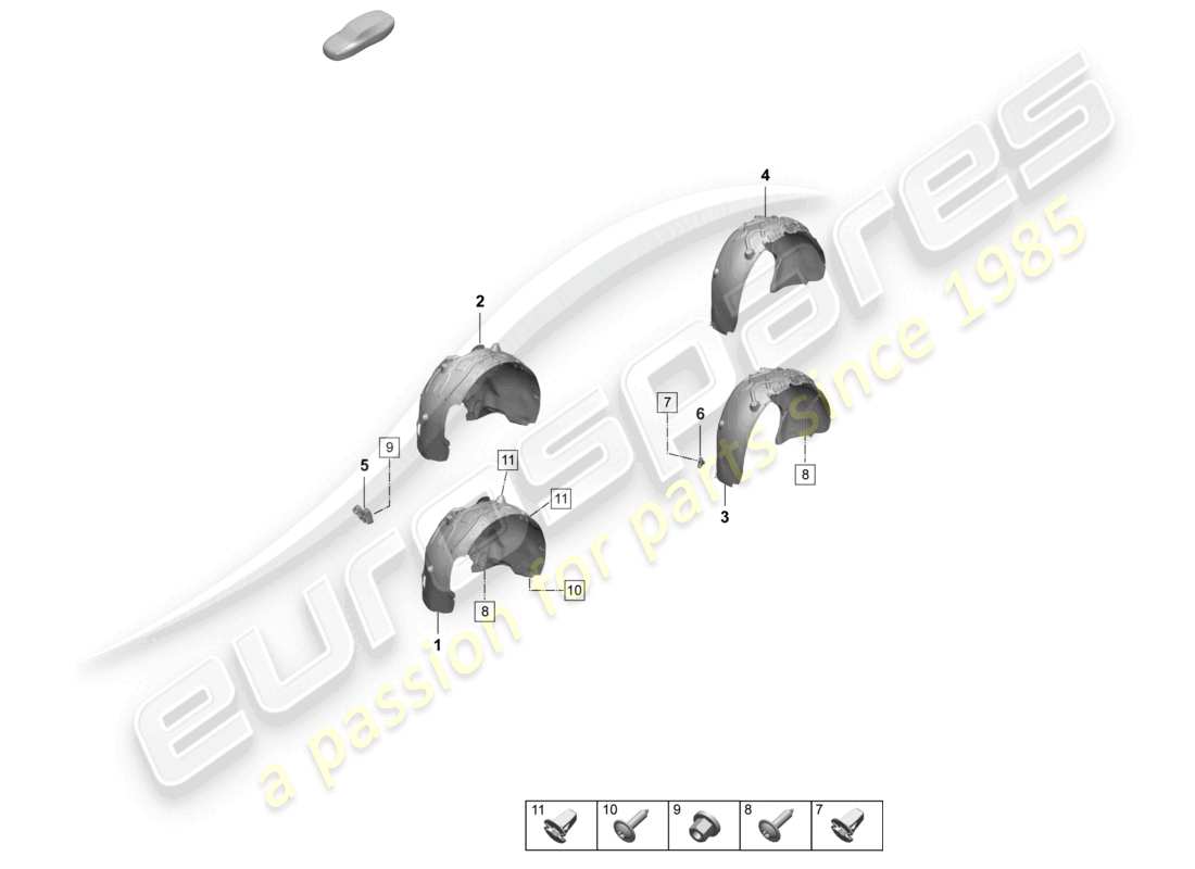 porsche 2024 (macan-e) schéma des pièces des accessoires de revêtement de passage de roue avant et arrière