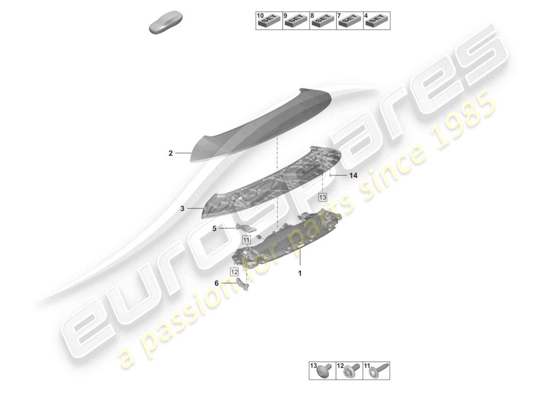 porsche 2022 (992-1) spoiler arrière schéma des pièces
