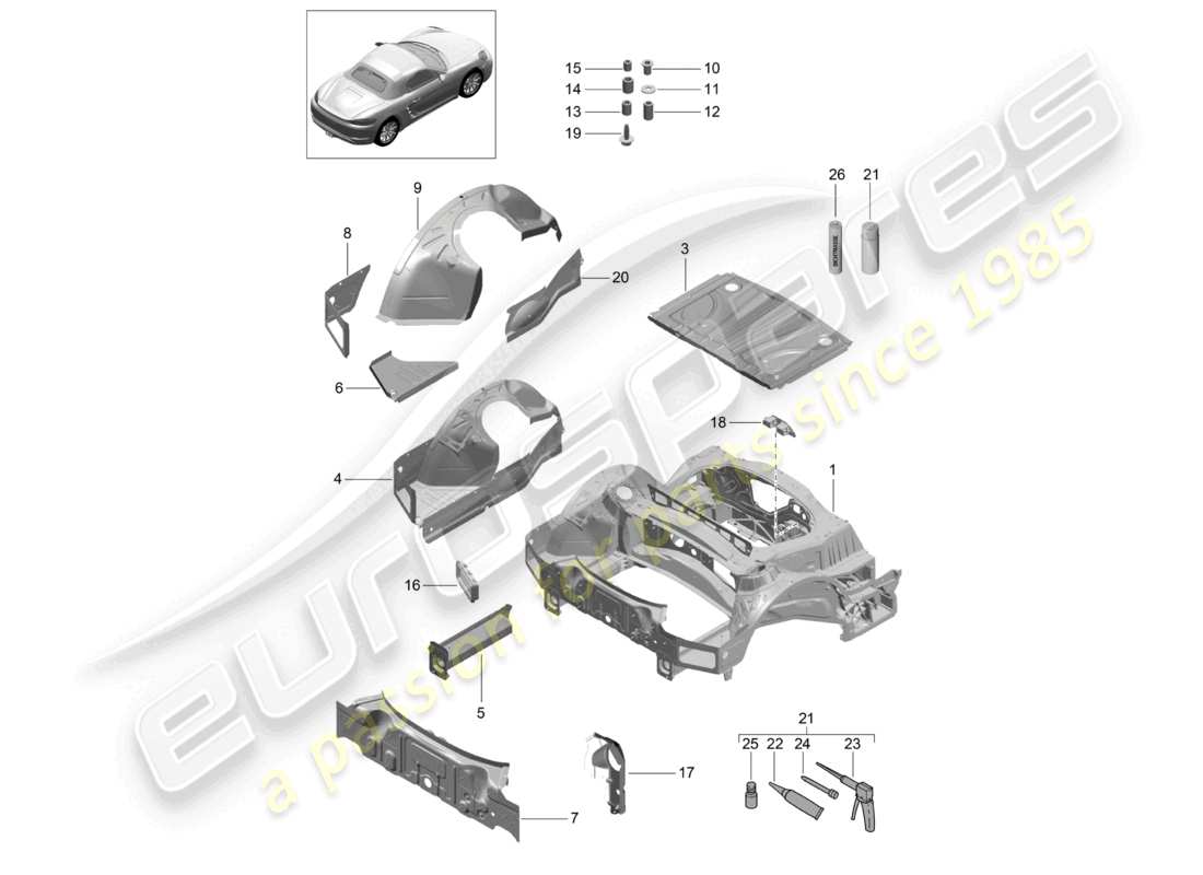 porsche 2024 (718 boxster) schéma des pièces arrière