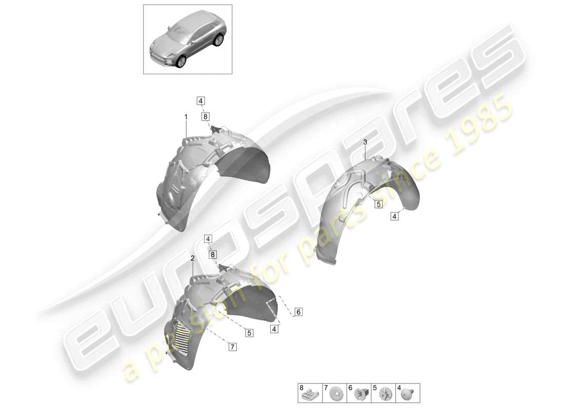 porsche 2021 (macan) doublure de logement de roue schéma des pièces
