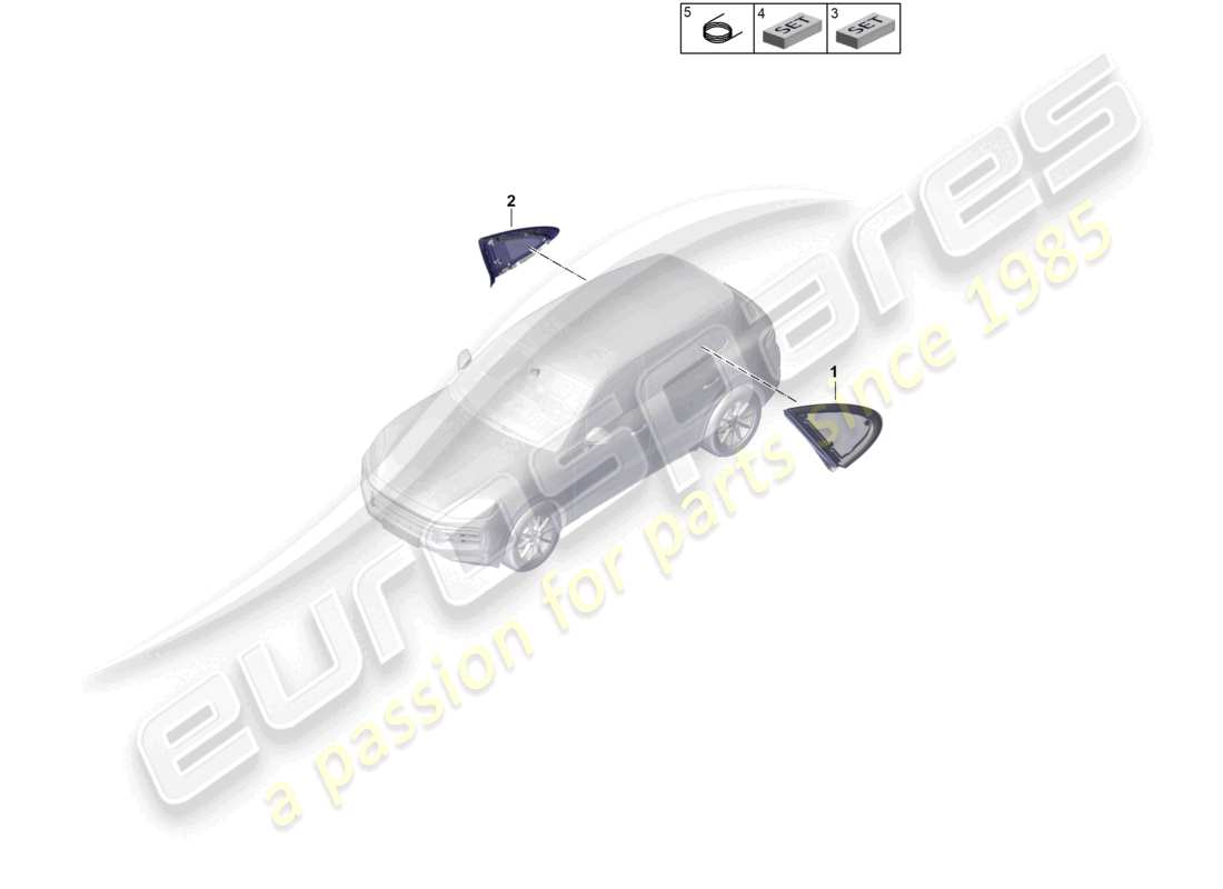 porsche 2026 (cayenne e3 pa) schéma des pièces de la vitre latérale arrière