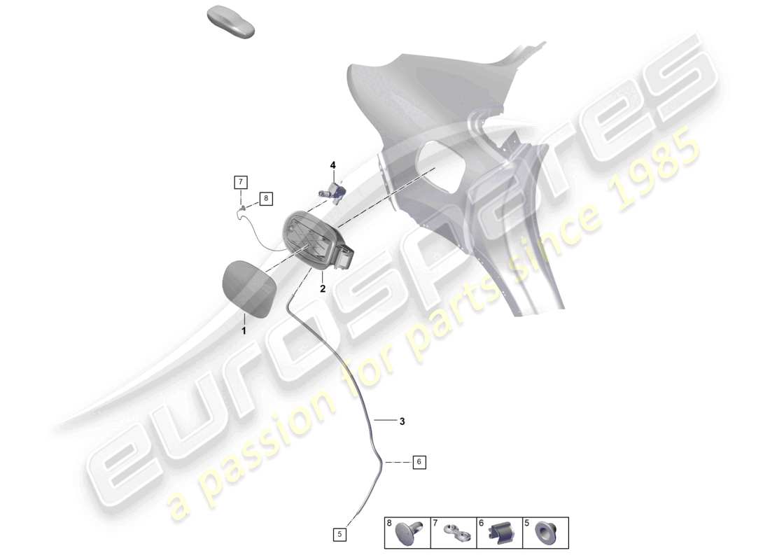 porsche 2026 (cayenne e3 pa) schéma des pièces du module de trappe de remplissage de carburant extérieur