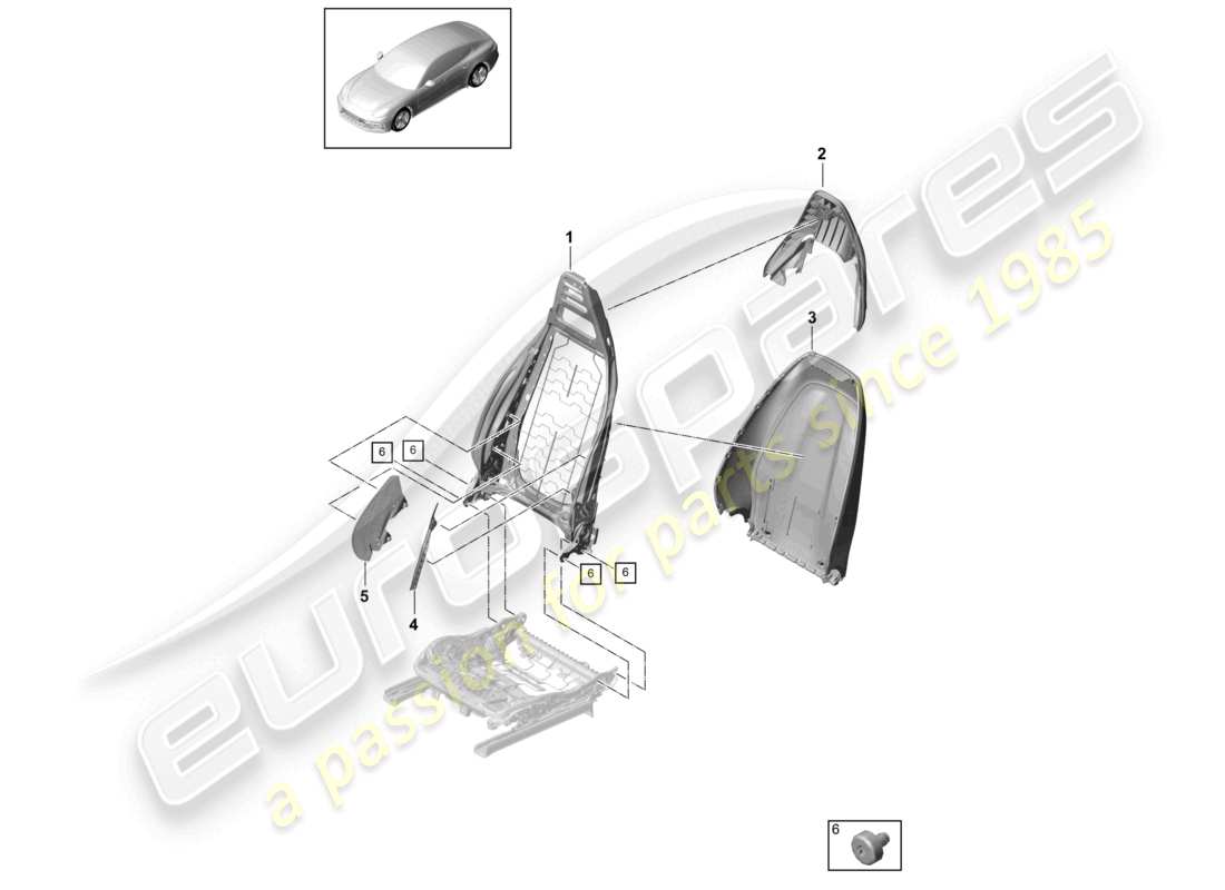 porsche 2021 (panamera 971-1) schéma des pièces de la coque du dossier du siège sport