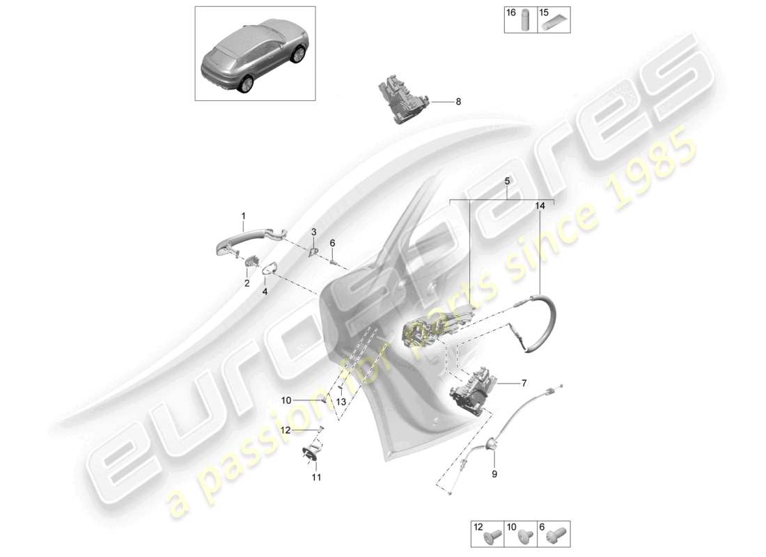 porsche 2021 (macan) poignées de porte arrière serrure de porte schéma des pièces