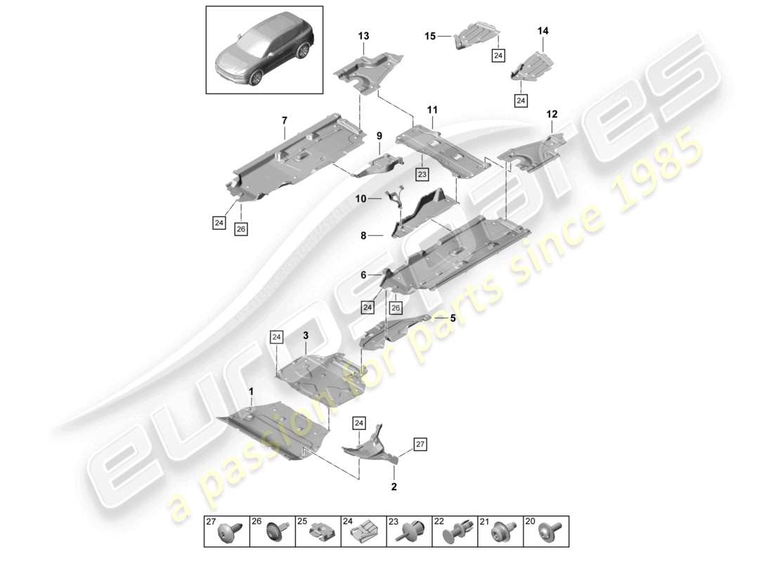 porsche 2021 (cayenne e3 9ya/9yb) schéma des pièces de garniture de soubassement