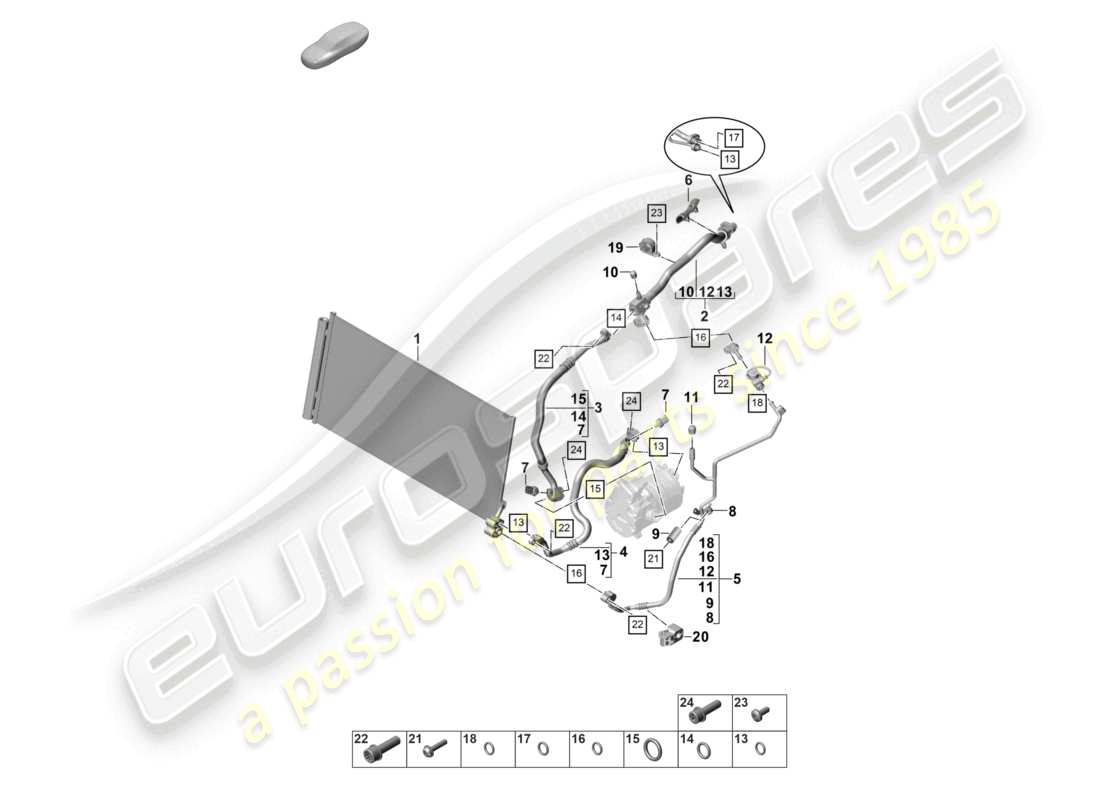 porsche 2024 (panamera 971-2) système de chauffage et de climatisation v6 2,9l turbo pour véhicules à propulsion hybride circuit de réfrigérant r1234yf schéma des pièces du liquide de refroidissement