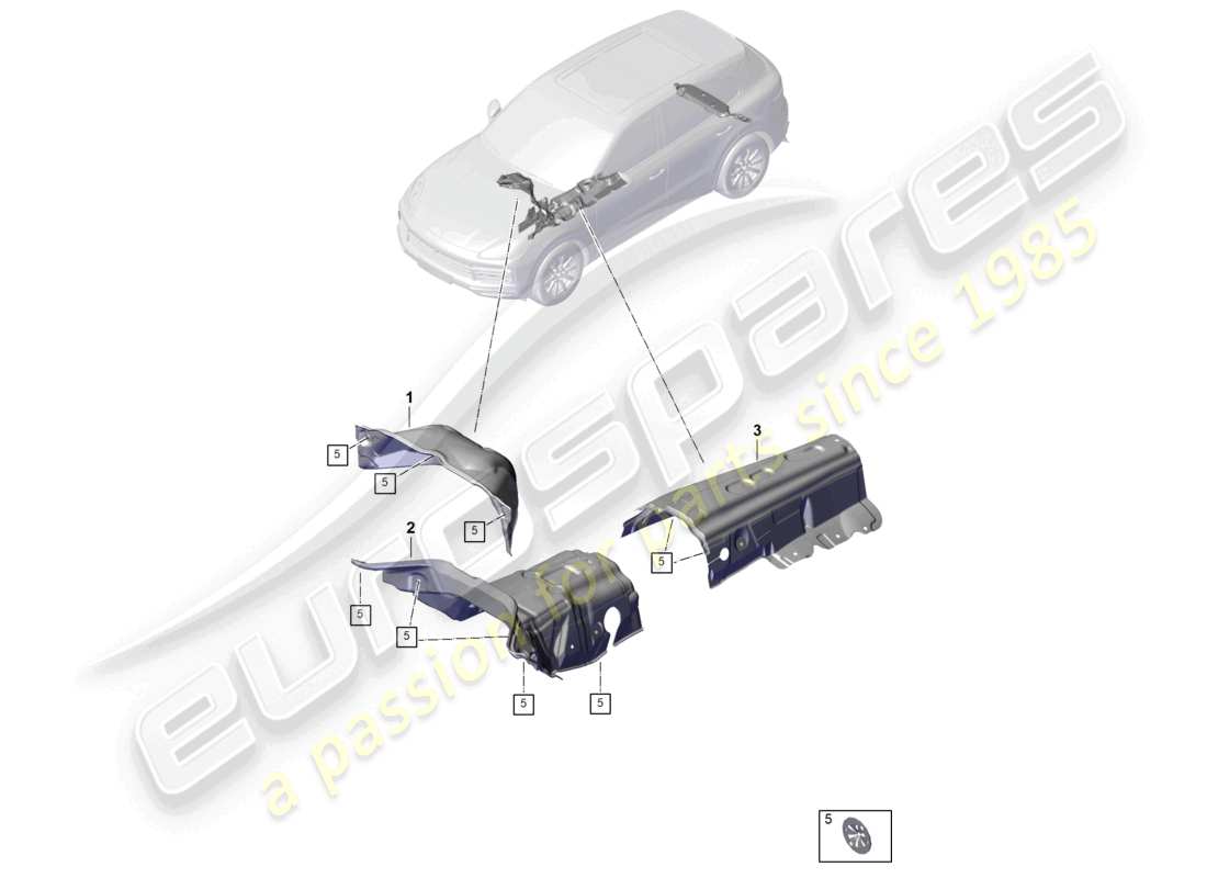 porsche 2025 (cayenne e3 pa) schéma des pièces du tunnel pare-feu pour absorbeur de bruit