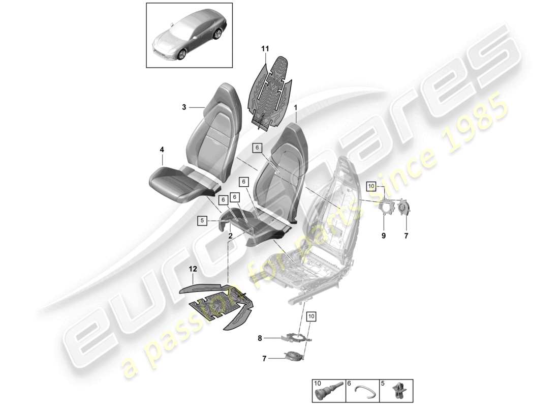 porsche 2021 (panamera 971-1) pièce en mousse housse de siège siège confort composant de ventilation schéma des pièces
