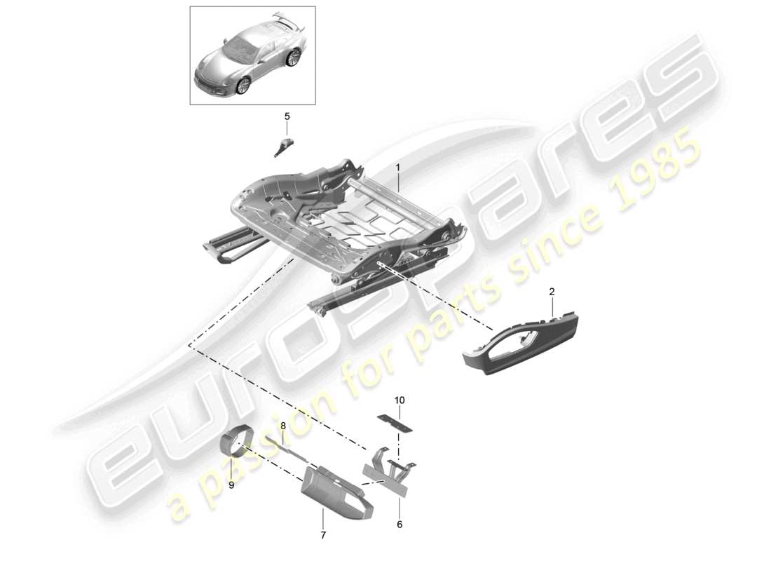 porsche 2021 (991-2 r/gt3/rs) cadre de siège siège sport plus accessoires garniture pour interrupteur schéma des pièces
