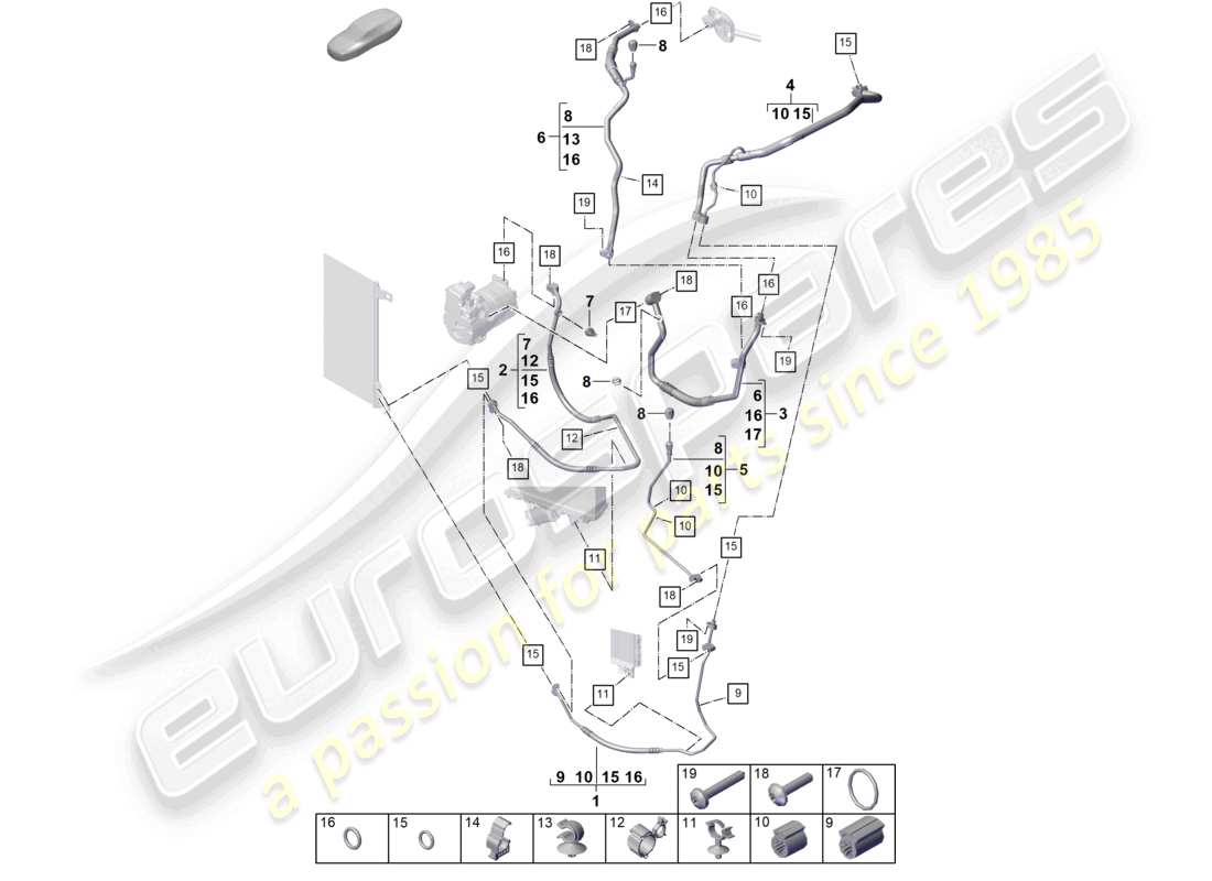 porsche 2025 (cayenne e3 pa) circuit frigorifique pour véhicules à propulsion hybride schéma des pièces