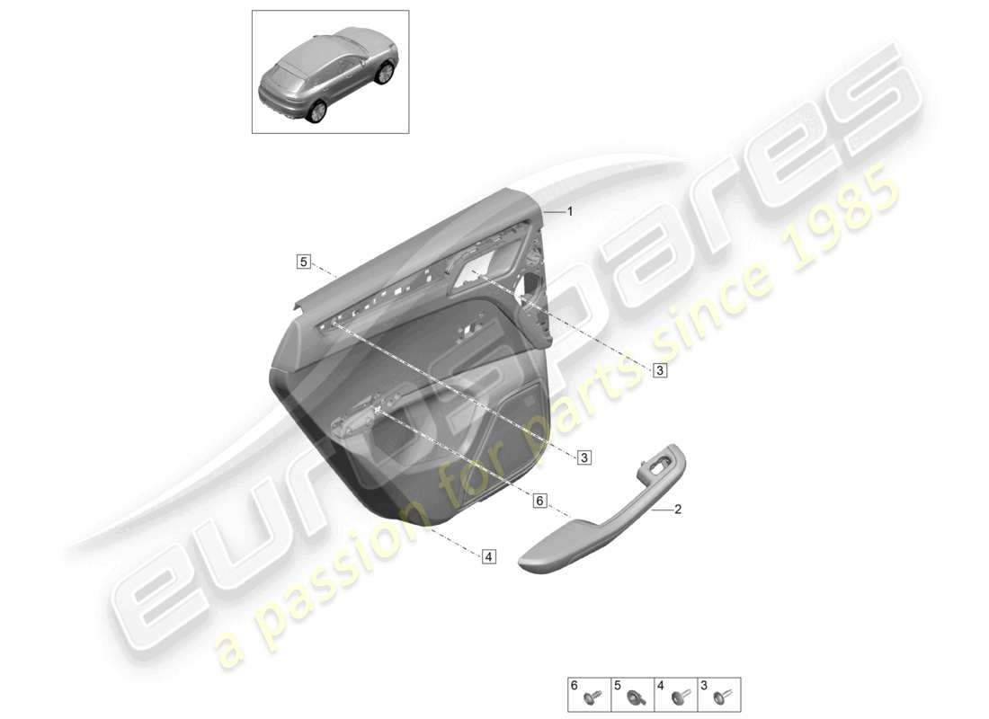 porsche 2021 (macan) panneaux de garniture de porte portes arrière pour modèles avec garniture en similicuir alcantara éclairage intérieur de base schéma des pièces