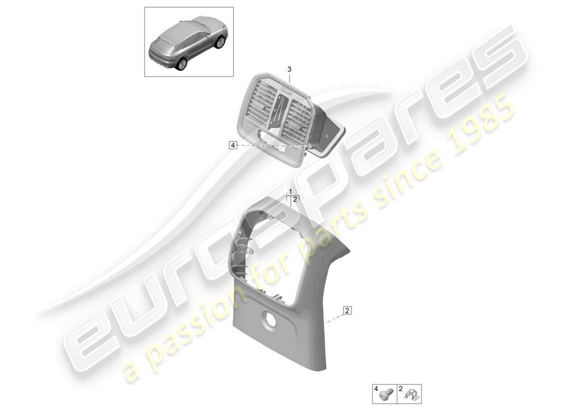 porsche 2021 (macan) schéma des pièces des accessoires arrière de la console centrale