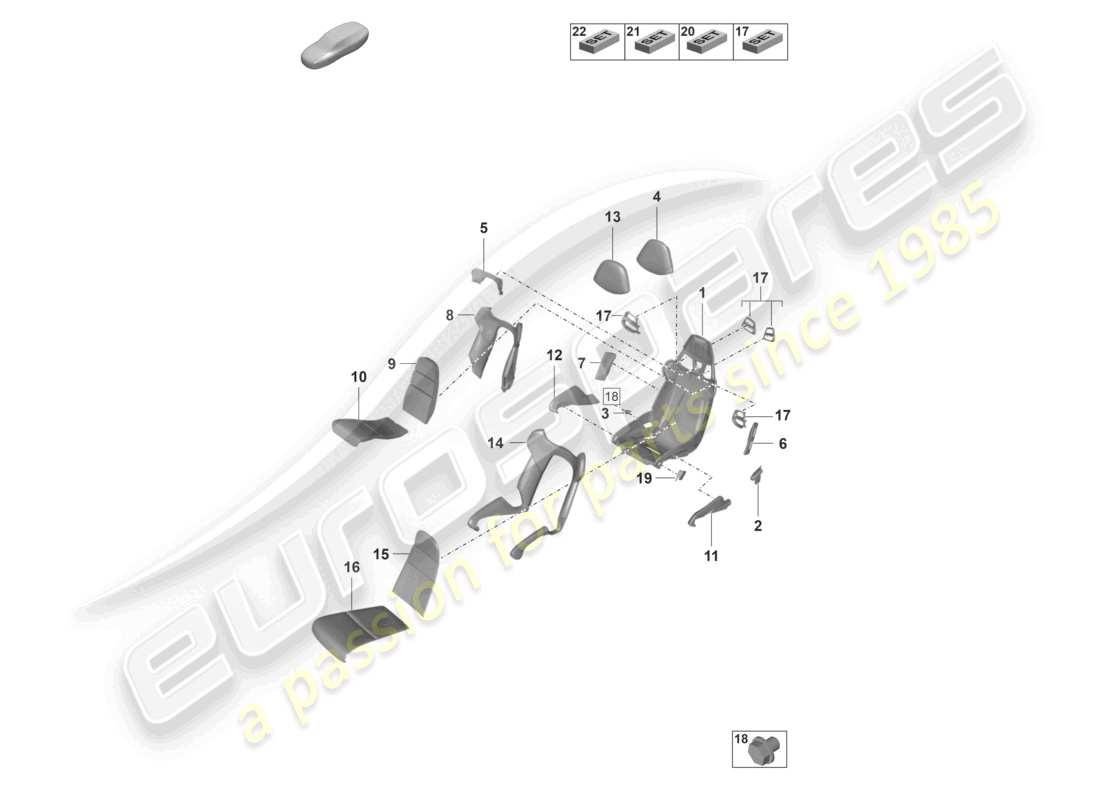 porsche 2023 (992-1 gt3/rs/st) siège baquet cadre de siège housses de siège partie en mousse diagramme des pièces