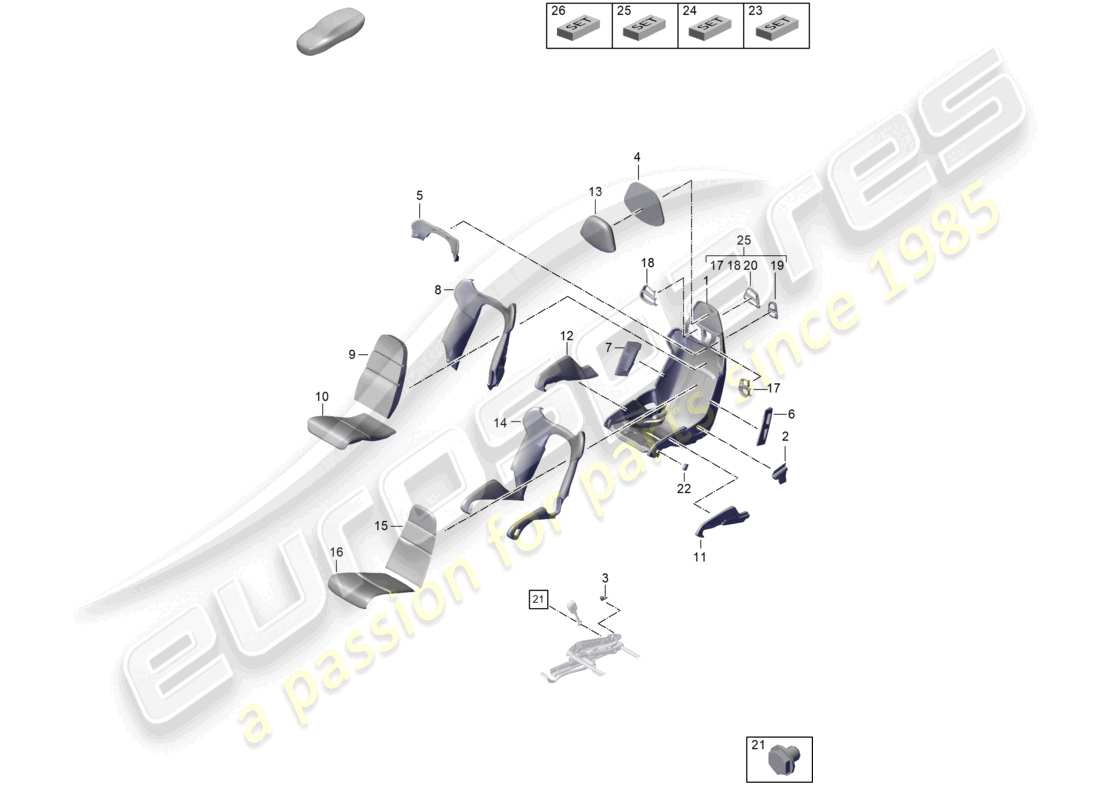 porsche 2023 (992-1 gt3/rs/st) siège baquet cadre de siège housses de siège partie en mousse diagramme des pièces