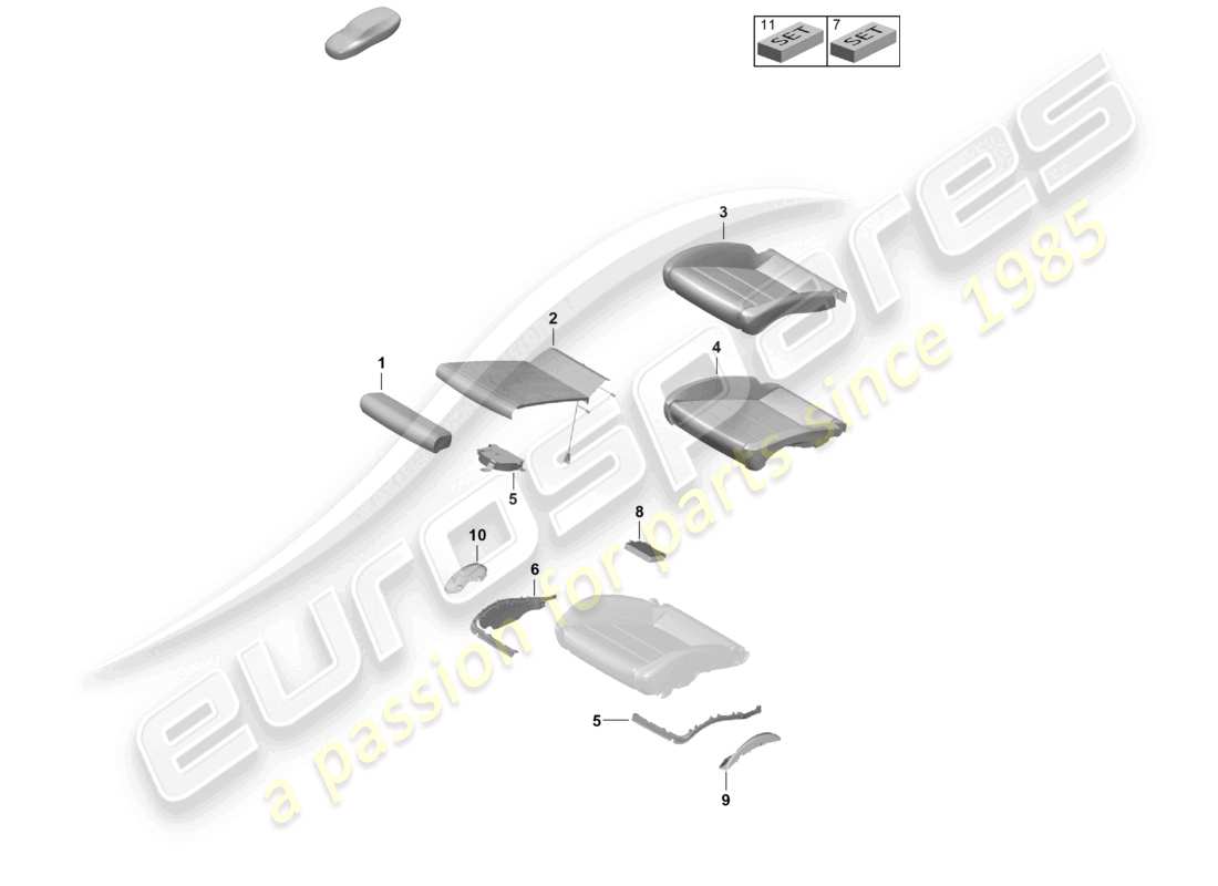 porsche 2021 (718 cayman gt4) pièce en mousse housse de siège siège sport plus diagramme des pièces