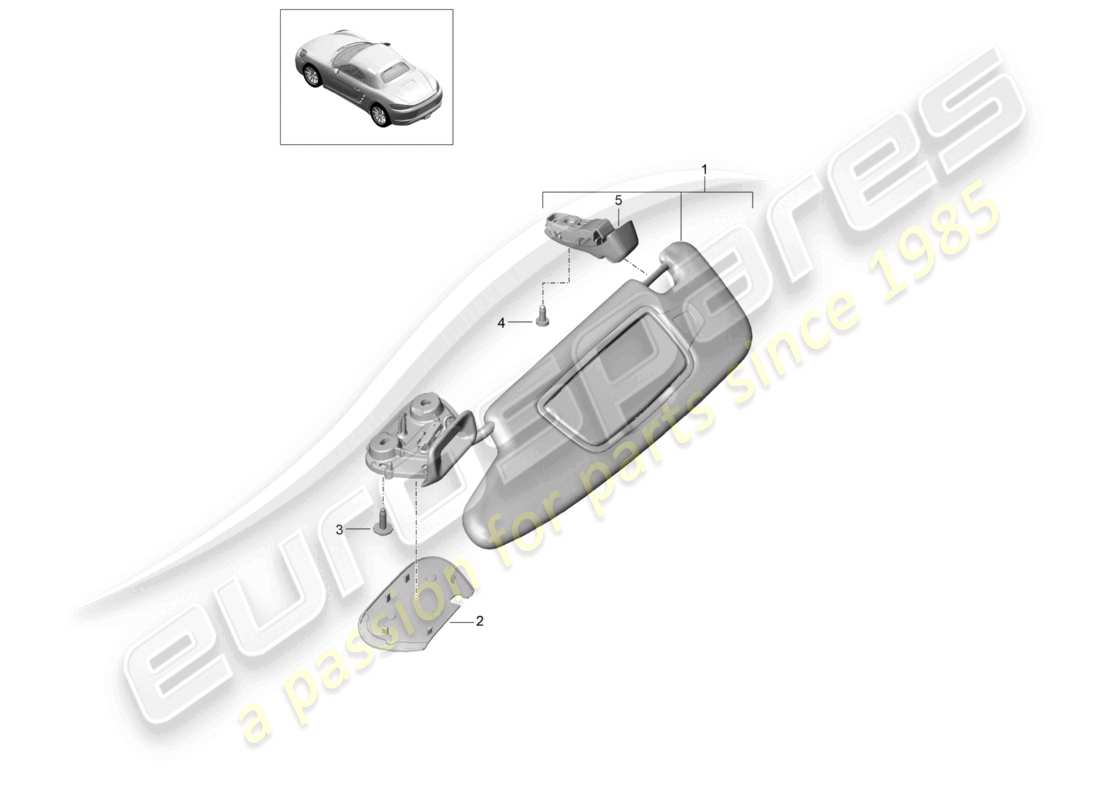 porsche 2021 (718 boxster) schéma des pièces des pare-soleil en cuir alcantara