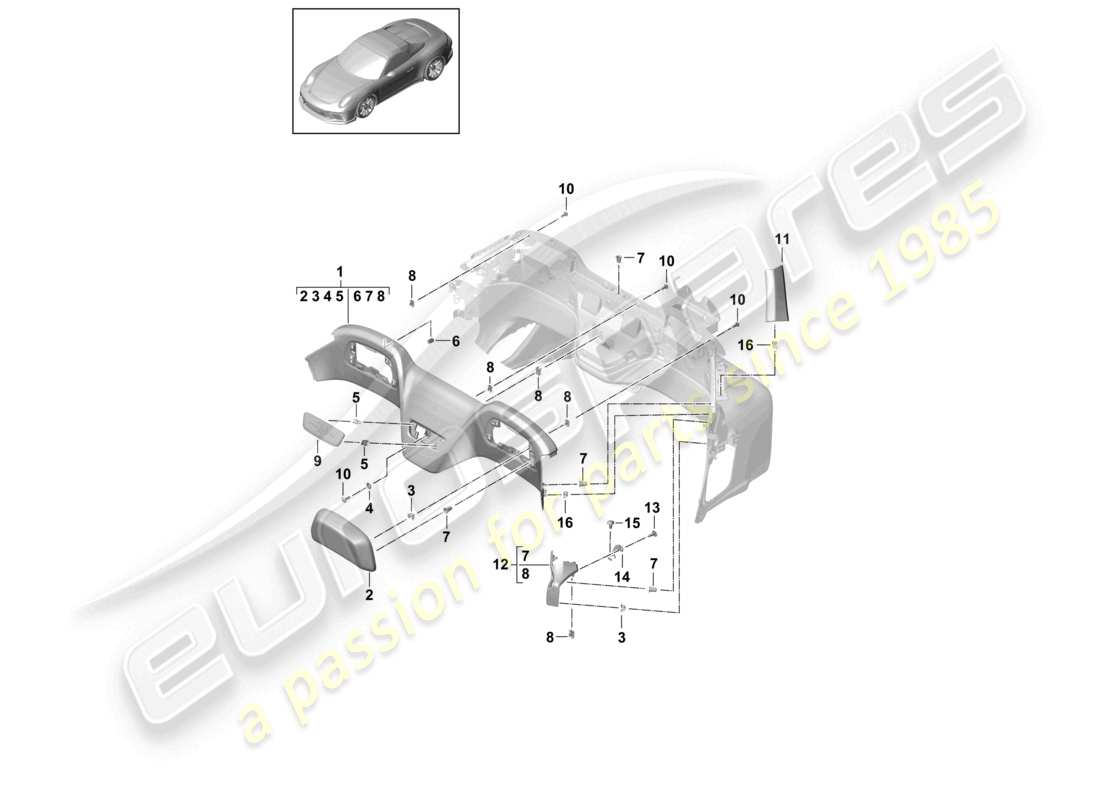 porsche 2021 (991-2 r/gt3/rs) garniture de traverse accessoires schéma des pièces de garniture