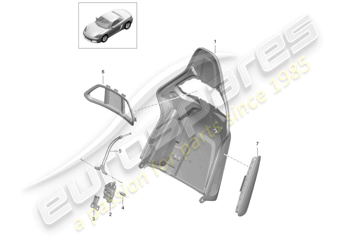 porsche 2021 (718 boxster) schéma des pièces des accessoires de dossier de siège baquet pliable
