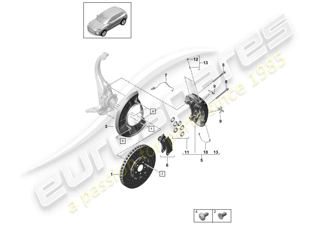 porsche 2021 (macan) frein à disque essieu avant jaune d >>- mj 2021 schéma des pièces