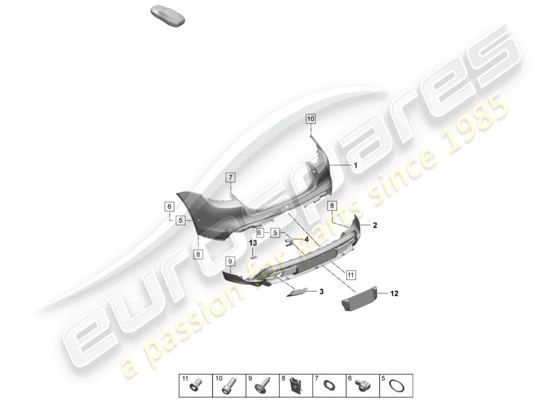 porsche 2025 (taycan 9j1-2) pare-chocs arrière pour variante d'équipement : turbo turbo st sport turismo schéma des pièces