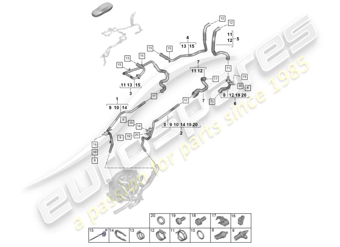 porsche 2026 (panamera 976) système de chauffage et de climatisation arrière pour véhicules à propulsion hybride système de refroidissement de la batterie système de refroidissement schéma des pièces