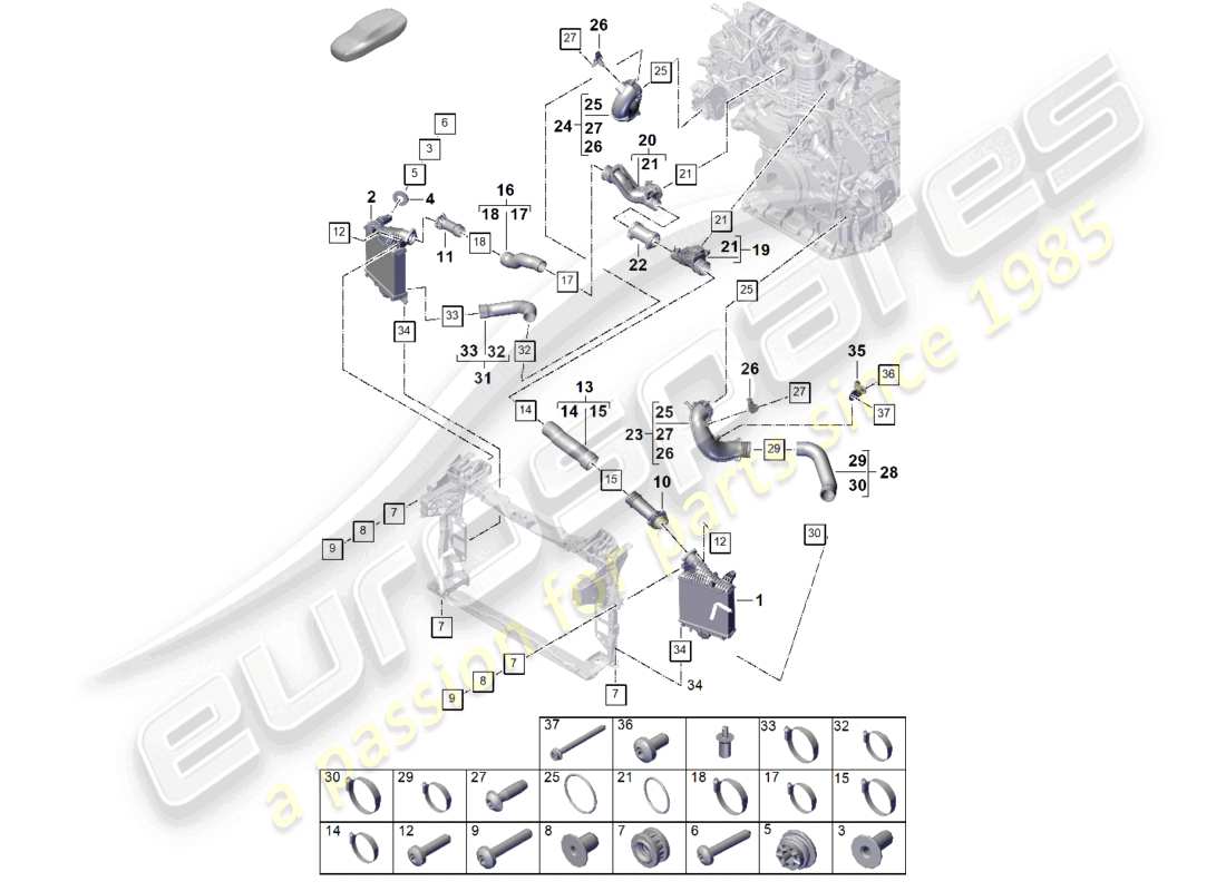 porsche 2025 (cayenne e3 pa) schéma des pièces du tuyau de pression du refroidisseur d'air de suralimentation