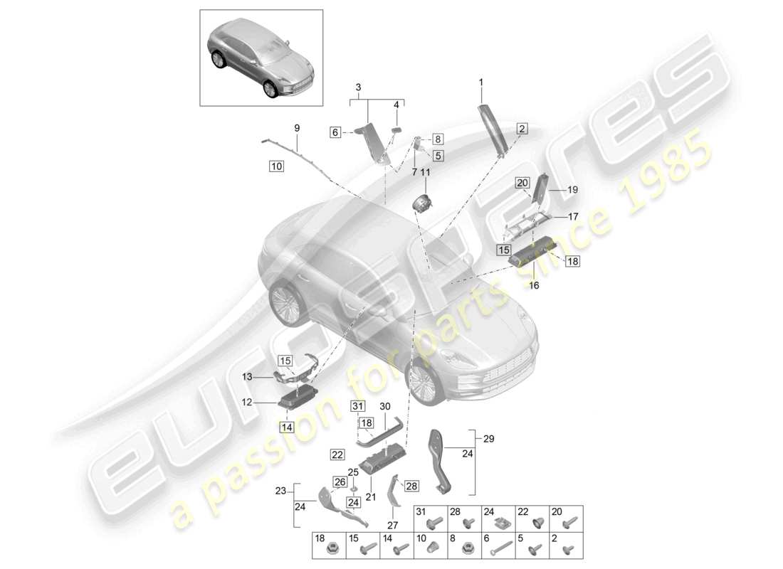 porsche 2021 (macan) schéma des pièces de l'airbag