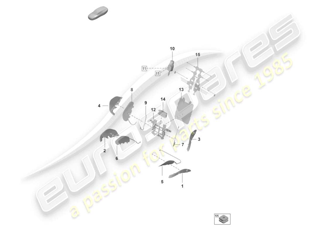 porsche 2021 (panamera 971-2) composants pneumatiques pour siège pour véhicules avec réglage électrique du siège 14-way pour modèles avec sièges réglables électriquement 18-way schéma des pièces