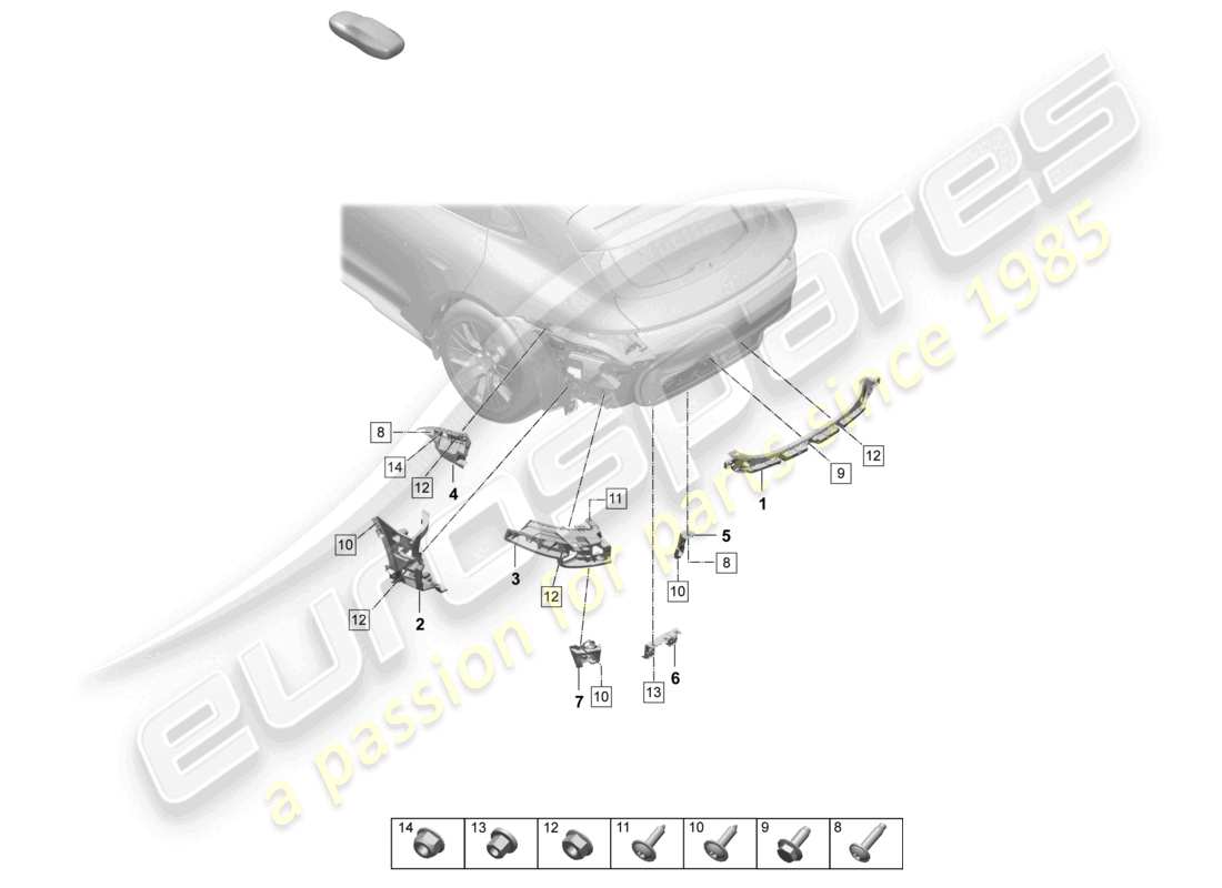 porsche 2025 (taycan 9j1-2) fixations pare-chocs arrière schéma des pièces
