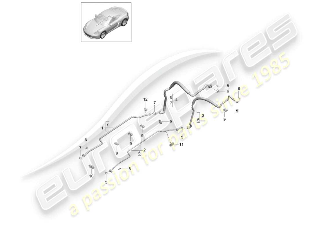 porsche 2021 (718 cayman) schéma des pièces du circuit de réfrigération du soubassement et de l'arrière
