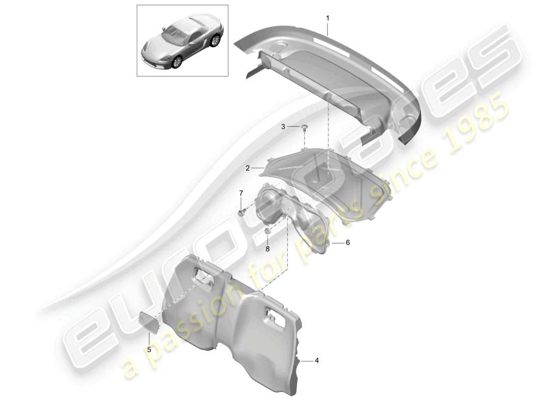 porsche 2025 (718 boxster) schéma des pièces du compartiment moteur