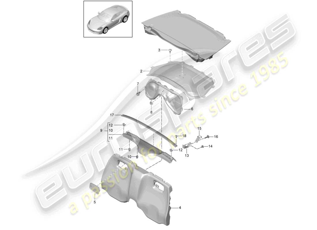 porsche 2021 (718 cayman) schéma des pièces du compartiment moteur
