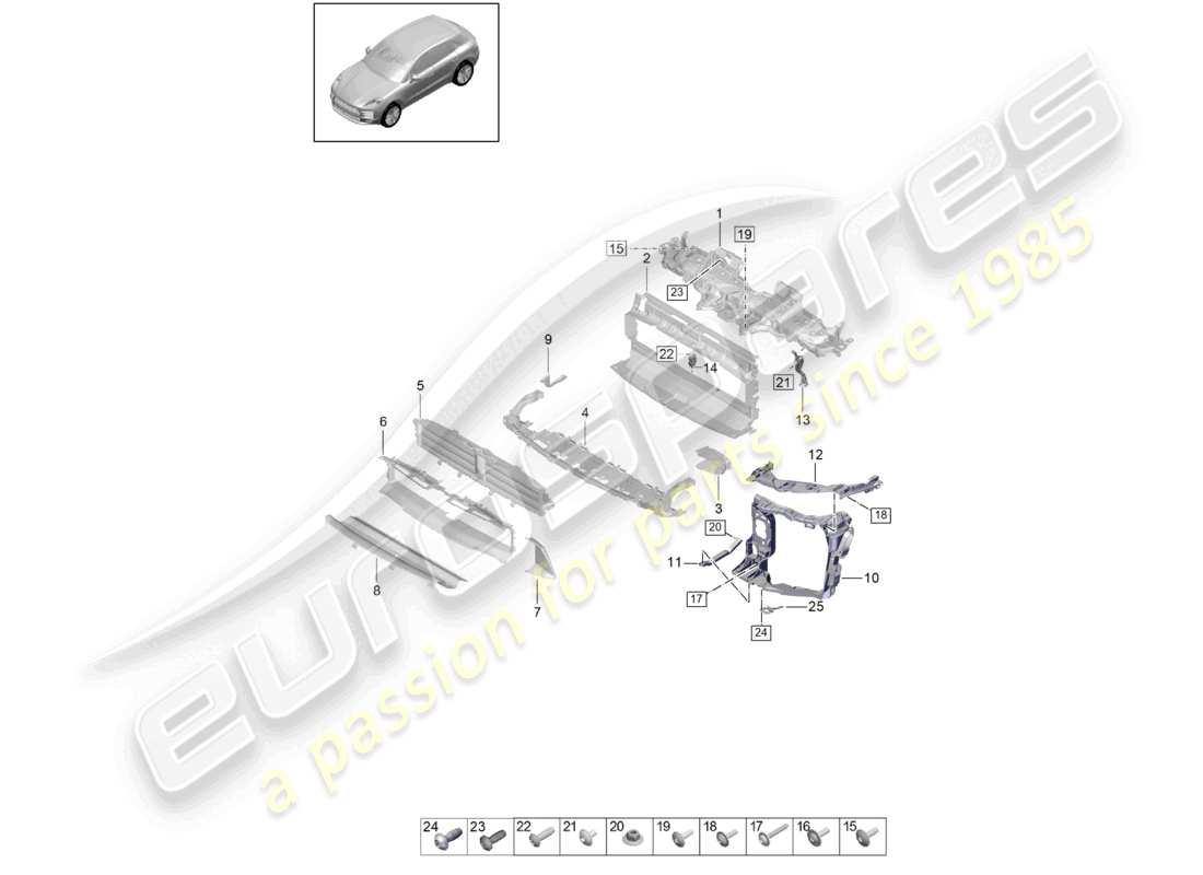 porsche 2021 (macan) support r4 tfsi refroidisseur pour liquide de refroidissement guide d'air et support de verrouillage diagramme des pièces