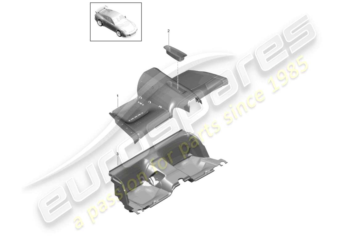 porsche 2021 (991-2 r/gt3/rs) schéma des pièces du couvercle du siège arrière